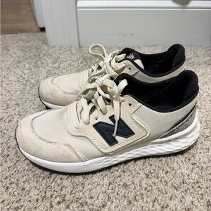New Balance Cream and Black Retro Runner Sneakers